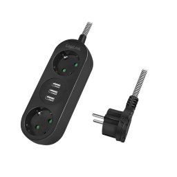PRELUNGITOR LOGILINK, Schuko x 2, conectare prin Schuko (T), USB x 3, cablu 1.5 m, 16 A, fara protectie, negru, LPS262U (timbru verde 0.18 lei)