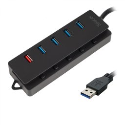 HUB extern SPACER, porturi USB: USB 3.0 x 4, Port USB Quick Charge x 1, conectare prin USB 3.0, Alimentare retea 220V,negru, SPH-4USB30-1QC (timbru verde 0.8 lei)