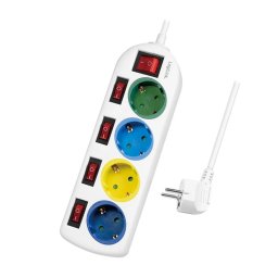 PRELUNGITOR LOGILINK, Schuko x 4, conectare prin Schuko (T), cablu 1.5 m, 16 A, protectie copii, alb/ multicolor, LPS257 (timbru verde 0.18 lei)