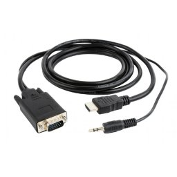 CABLU video GEMBIRD,splitter HDMI(T) la VGA(T)+Jack 3.5mm(T),1.8m,1920x1080 la 60Hz,converteste semnal digital HDMI in analog VGA+audio 3.5 mm jack,negru, A-HDMI-VGA-03-6 (timbru verde 0.8 lei)