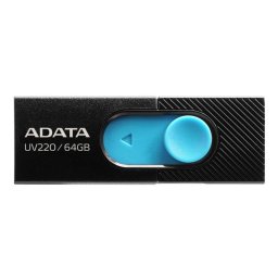 MEMORIE USB 2.0 ADATA 64 GB, retractabila, carcasa plastic, negru / albastru, AUV220-64G-RBKBL (timbru verde 0.03 lei)