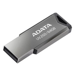 MEMORIE USB 2.0 ADATA 64 GB, clasica, carcasa metalica, argintiu, AUV250-64G-RBK (timbru verde 0.03 lei)