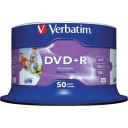 DVD+R VERBATIM 4.7GB, 120min, viteza 16x, 50 buc, Single Layer, spindle, printabil, Wide Inkjet Printable 43512