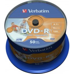 DVD-R VERBATIM 4.7GB, 120min, viteza 16x, 50 buc, Single Layer, spindle, printabil, Wide Inkjet Printable 43533