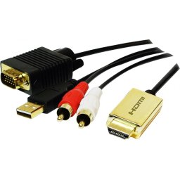CABLU video LOGILINK, splitter HDMI (T) la VGA (T) + 2 x RCA (T) + USB 2.0, 2m, rezolutie maxima 720p, negru, CV0052A (timbru verde 0.8 lei)