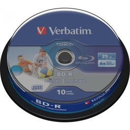 BD-R VERBATIM 25GB, viteza 6x, 10 buc, Single Layer, spindle, printabil, Wide Inkjet Printable 43804