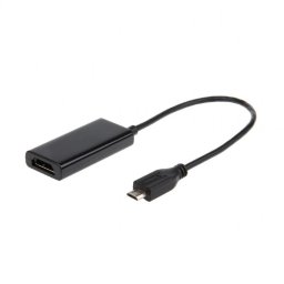 ADAPTOR video GEMBIRD, adaptor Micro-USB (T) la HDMI (M), 16cm, rezolutie maxima Full HD (1920 x 1080) la 60Hz, conecteaza smartphone cu mufa 5-pin MHL la TV, negru, A-MHL-002 (timbru verde 0.08 lei)