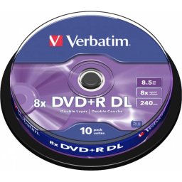 DVD+R VERBATIM 8.5GB, 240min, viteza 8x, 10 buc, Double Layer, spindle, Matt Silver 43666