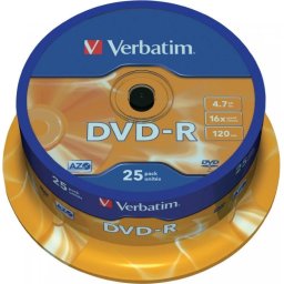 DVD-R VERBATIM 4.7GB, 120min, viteza 16x, 25 buc, Single Layer, spindle, Matt Silver 43522