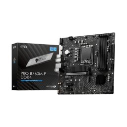 MSI PRO B760M-P DDR4, mATX, Socket 1700, DDR4 4800(OC)MHz, 1x PCIe x16 slots, 2xM.2 slots, 1xHDMI, 1xDP, 1xVGA, 1xUSB 3.2 Gen 2-C, 1x USB 3.2 Gen 1, 4xUSB 2.0, 7.1, 1Gbps, 3Y PRO_B760M-P_DDR4