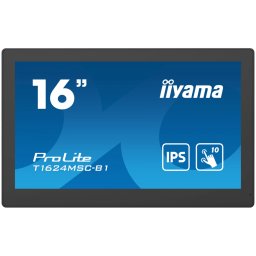 IIYAMA Monitor LED T1624MSC-B1 15.6” Full HD PCAP 10pt touchscreen monitor with IPS panel technology, integrated media player and a hinged stand on the back