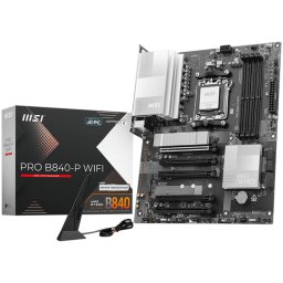 MSI PRO B840-P WIFI, ATX, Socket AM5, 4x DDR5 Dual Channel DDR5 up to 8000(OC)MHz, 5x PCIe x16 slot, 2x M.2 slot, 4x USB 2.0, 2x USB 5Gbps, 1x USB 10Gbps, 1x USB 10Gbps Type-C, HDMI, 7.1 HD Audio, 2.5G LAN, WiFi, BT, 3Y