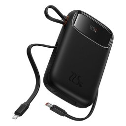 Baterie externa Baseus Qpow2, Digital Display, 10000mAh, 30W, 2 x USB Type-C output/input, 1 x USB, include cablu USB Type-C la USB Type-C 30cm, negru