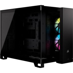 Carcasa Corsair iCUE 2500X RGB, Micro ATX, Dual Chamber, sticla securizata, Negru