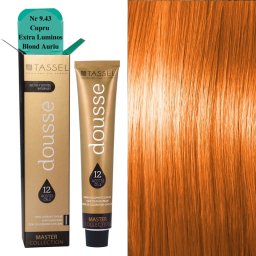 Vopsea de par cu 12 uleiuri hranitoare si putin amoniac Dousse Tassel nr 9.43, Cupru Extra Luminos Blond Auriu 100 ml