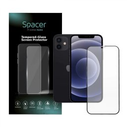 FOLIE STICLA Spacer pentru Iphone 12 si 12 Pro, grosime 0.3mm, acoperire totala ecran, strat special anti-ulei si anti-amprenta, Tempered Glass, sticla 9D, duritate 9H SPPG-AP-IP12-TG