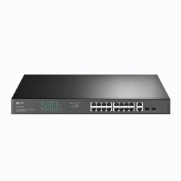 SWITCH TP-LINK 16 porturi Gigabit POE+ 250W total power, 2× combo gigabit SFP, 2× gigabit non-PoE RJ45, carcasa metal TL-SG1218MP (timbru verde 2 lei)