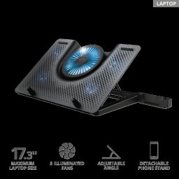 STAND TRUST GXT 1125 Quno notebook 17, sita aluminiu, 4 x fan 5cm, 1 x fan 13 cm, LED albastru, negru, TR-23581 (timbru verde 2 lei)