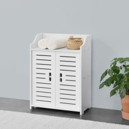 Dulap de Baie Alb cu 2 Usi si 1 Raft pentru Prosoape, Material WPC