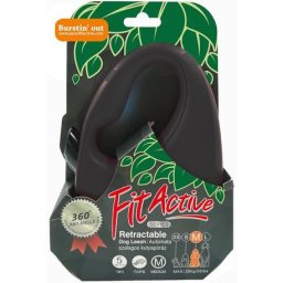 FitActive lesă retractabilă tip bandă (L | Lungime: 5 m | Până la 50 kg | Negru)
