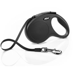 Flexi Classic lesă retractabilă tip bandă (M, Până la 25 kg, 5 m, Negru)