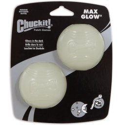 Chuckit! Max Glow - Strălucește în întuneric - Minge de cauciuc pentru câini (M; 6 cm; 2 mingi / set)