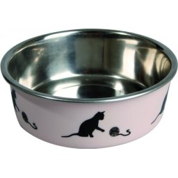 Flamingo Bella castron pentru pisici cu model pisicuță cu ghem (Roz | 160 ml)
