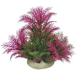 Plantă artificială cu bază pentru acvariu, culoare roz-verde (13 cm)