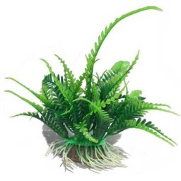 Plantă artificială spectaculoasă pentru acvariu cu frunze verzi și rădăcini albe (10 cm)