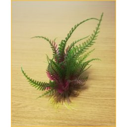 Ferigă din plastic cu bază, decorație pentru acvariu cu frunze bordo-verzi (15 cm)