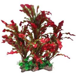 Plantă artificială de acvariu cu frunze ondulate în nuanță roșiatică (28.5 x 40 cm)