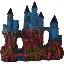 Castel pe munte albastru închis, decor acvariu (23.5 x 9.5 x 25 cm)