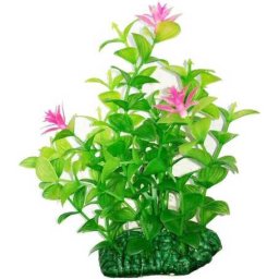 Plantă artificială pentru acvariu, cu flori de culoare roz 15 cm