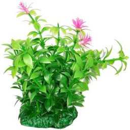 Plantă artificială pentru acvariu, cu flori de culoare roz 15 cm