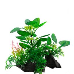 Plantă artificială pentru acvariu cu frunze în formă de inimă și floricele colorate 17 cm