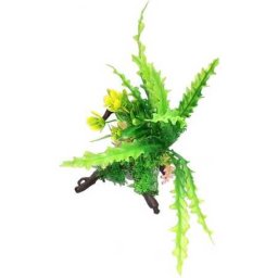 Alge verzi de acvariu cu mici flori colorate, plante artificiale de acvariu (Înălțime: 19 cm | Lățime: 15 cm)