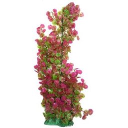 Plantă artificială de acvariu cu tulpini lungi verzi și roz și frunze rotunde dense (40 cm)