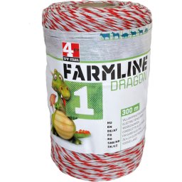 FarmLine cablu pentru gard electric Dragon 1 (Lungime: 300 m | Diametru: 3 mm | Fibre conductoare: 3 x 0,30 mm TriCond | Rezistența: 0,623 Ohm/m | Rezistența la tracțiune: 100 kg | Lungimea recomandată a gardului: 3000 m)