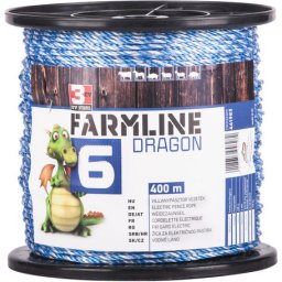 FarmLine cablu pentru gard electric Dragon 6 (Lungime: 400 m | Diametru: 4 mm | Fibre conductoare: 3 x 0,2 mm oțel inoxidabil + 3 x 0,25 Cu | Rezistență: 0,125 Ohm/m | Rezistența la tracțiune: 330 kg | Lungimea recomandat