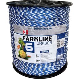 FarmLine cablu pentru gard electric Dragon 6 (Lungime: 1000 m | Diametru: 4 mm | Fibre conductoare: 3 x 0,2 mm oțel inoxidabil + 3 x 0,25 Cu | Rezistență: 0,125 Ohm/m | Rezistența la tracțiune: 330 kg | Lungimea recomandat&#x