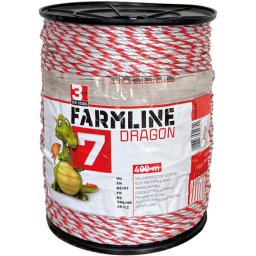 FarmLine cablu pentru gard electric Dragon 7 (Lungime: 400 m | Diametru: 3.8 mm | Fibre conductoare: 3 x 0,2 mm Niro + 3 x 0,25 Cu | Rezistența: 0,11 Ohm/m | Rezistența la tracțiune: 300 kg | Lungimea recomandată a gardului: 19000 