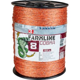 FarmLine Cobra 8 cablu pentru garduri electrice (Lungime: 1000 m | Diametru: 4 mm | Fibre conductoare: 6 x 0,30 mm aliaj | Rezistență: 1,72 Ohm/m | Rezistență la tracțiune: 200 kg | Lungimea recomandată a gardului max.: