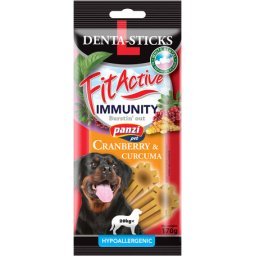 FitActive Hypoallergenic Denta-Sticks Immunity Cranberry & Curcuma - Batoane pentru întărirea sistemului imunitar și pentru curățarea dinților pentru câini (L) 170 g