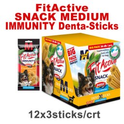 FitActive Hypoallergenic Denta-Sticks Immunity Cranberry & Curcuma - Batoane pentru întărirea sistemului imunitar și pentru curățarea dinților pentru câini (M) (12 pliculețe | 12 x 150 g) 1800 g