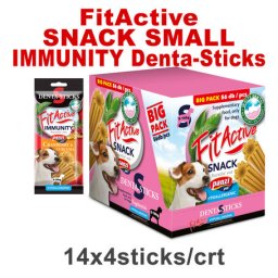 FitActive Hypoallergenic Denta-Sticks Immunity Cranberry & Curcuma - Batoane pentru întărirea sistemului imunitar și pentru curățarea dinților pentru câini (S) (14 pliculețe | 14 x 140 g) 1960 g
