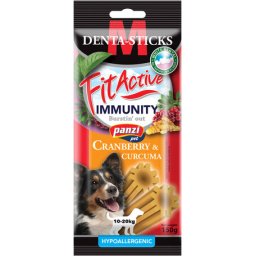 FitActive Hypoallergenic Denta-Sticks Immunity Cranberry & Curcuma - Batoane pentru întărirea sistemului imunitar și pentru curățarea dinților pentru câini (M) 150 g