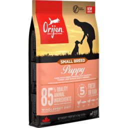 Orijen Small Breed Puppy - Hrană pentru cățeluși de talie mică din pui proaspăt, somon crud, curcan și pești întregi Merlucide & Hering 1.8 kg