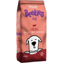 Besties Dog Beef & Vegetables - Hrană cu vitamine pentru câini Adulți de toate rasele din carne de vită și legume 15 kg