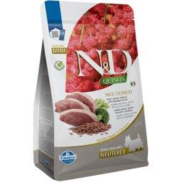 N&D Dog Quinoa Neutered Adult Mini rață, broccoli și sparanghel 2.5 kg