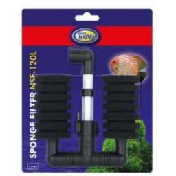 Aqua Nova Sponge Filter NSF-120L sistem filtrant dublu, ventuză și bureți (13.5 cm x 5 cm x 15 cm | Pt acvariu de max. 120 L)